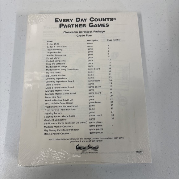 Every Day Counts Partner Games For Number Concepts W/ Class Cardstock Pkg 4th Gr - Picture 13 of 14